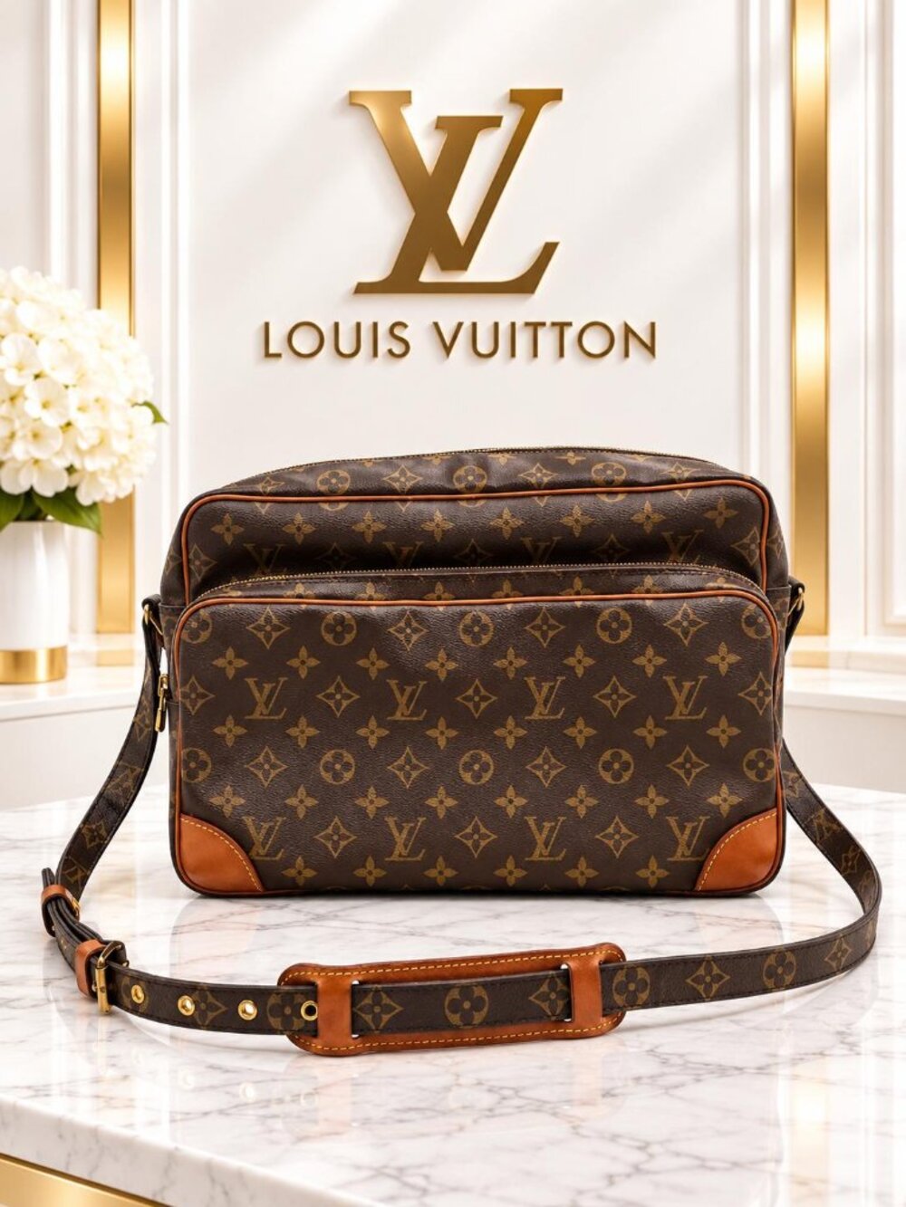 Authentic Louis Vuitton Nile GM Monogram Canvas Crossbody/Shoulder Bag Vintage